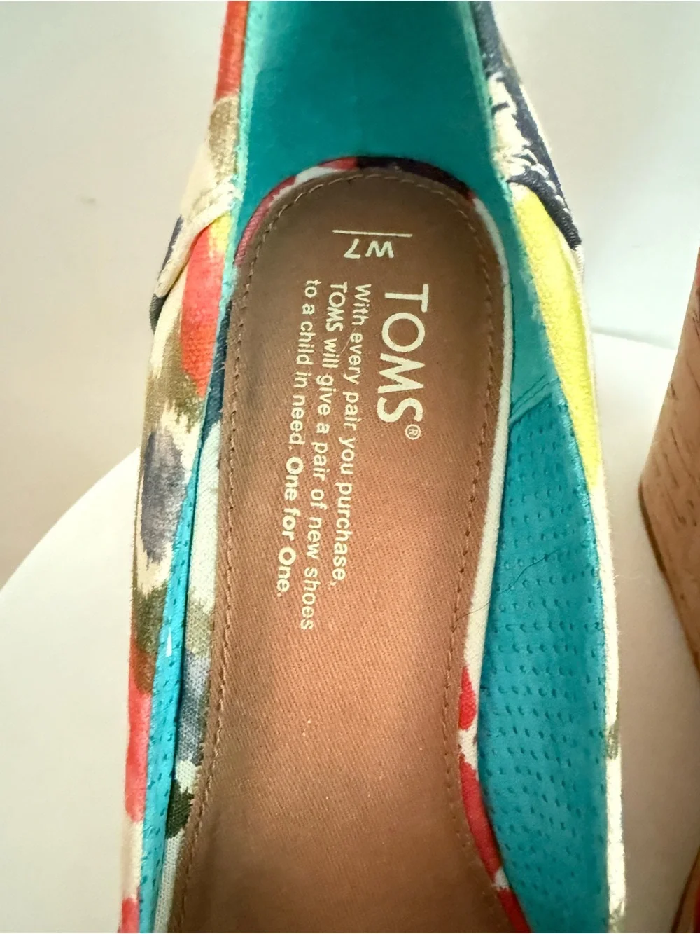 Toms Multicolor Floral Canvas Cork Wedge Peep-Toe Heels